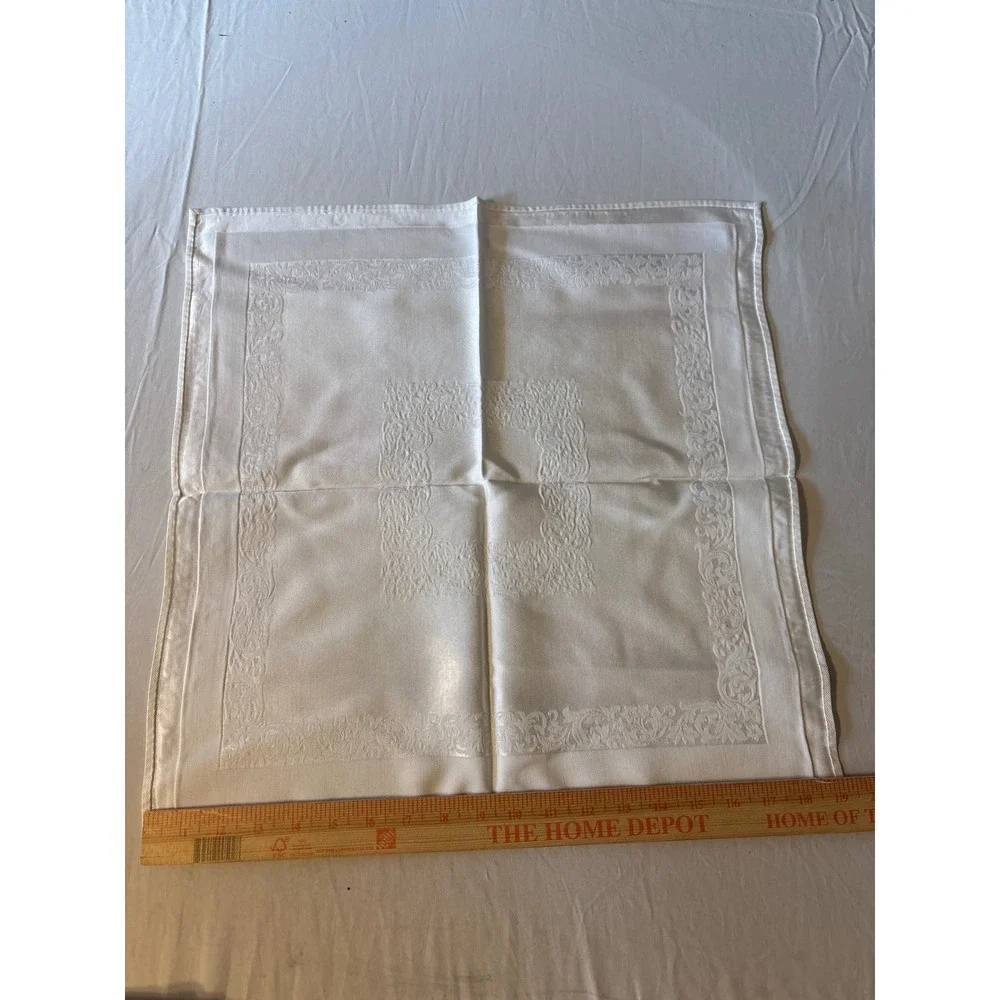 Unbranded Damask Napkin Set 6pc White  Floral Scroll Jacquard Square